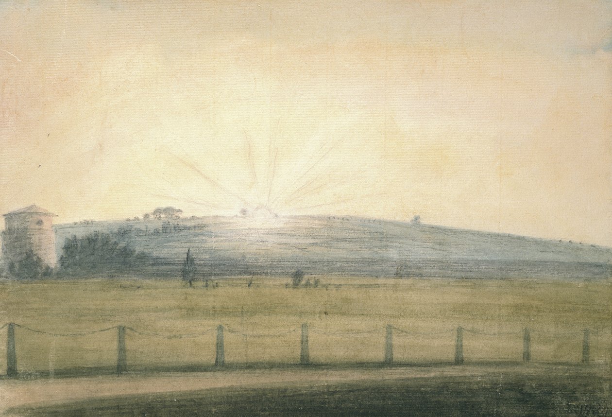 Zonsondergang gezien vanaf het Observatorium in Oxford, 20 december 1784 door John Baptist Malchair