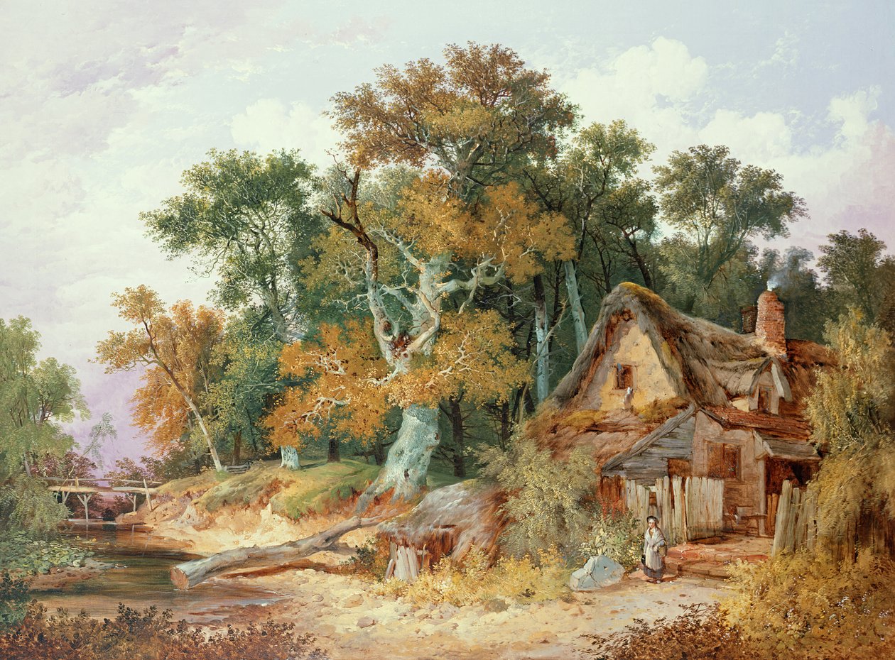 Boslandschap met huisje door John Berney Ladbrooke