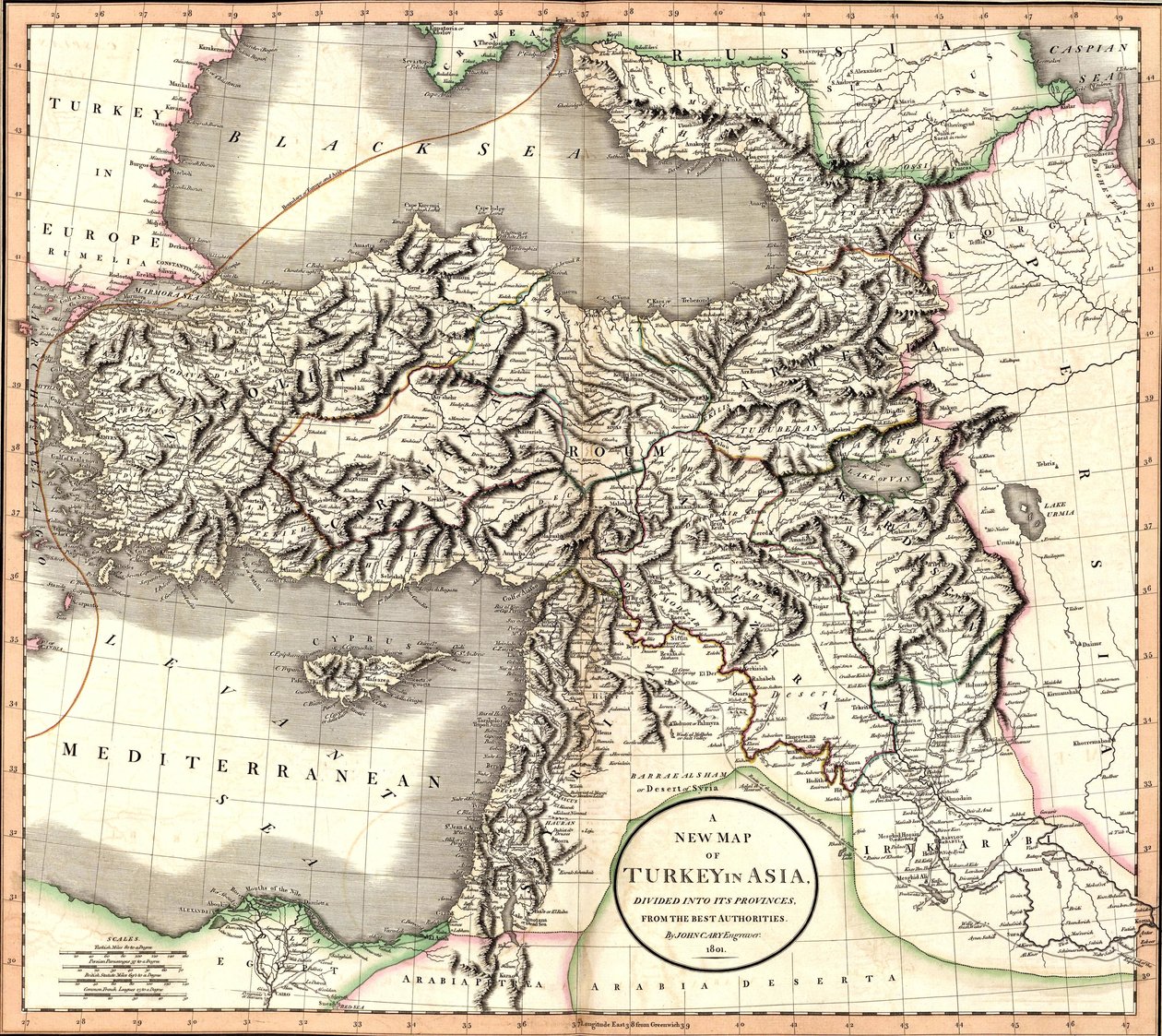 Een nieuwe kaart van Turkije in Azië, verdeeld in zijn provincies, van de beste autoriteiten. door John Cary