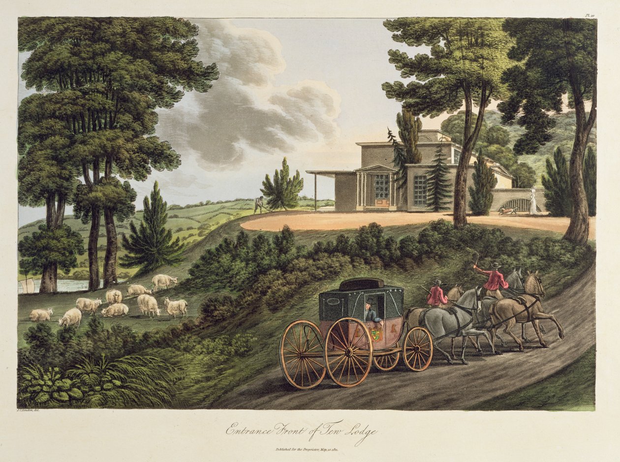 Ingangsfront naar Tew Lodge, illustratie uit Observations on Laying Out Farms in the Scotch Style, gepubliceerd in 1811 door John Claudius Loudon
