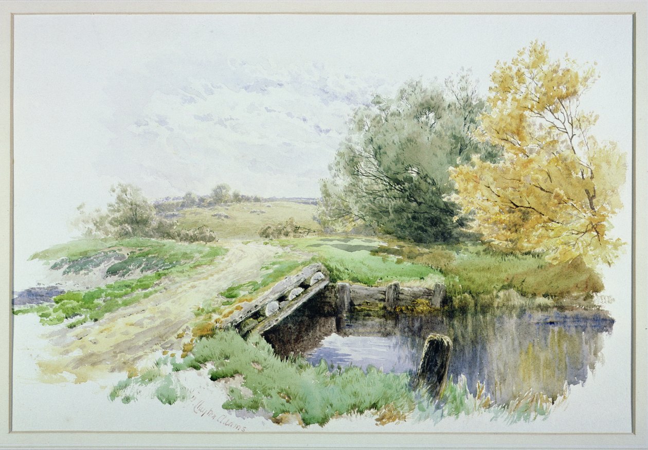 Landschap met brug over een stroom door John Clayton Adams