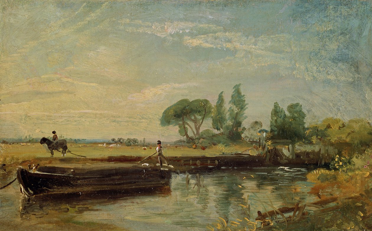 Een schuit onder Flatford Lock, ca. 1810 door John Constable
