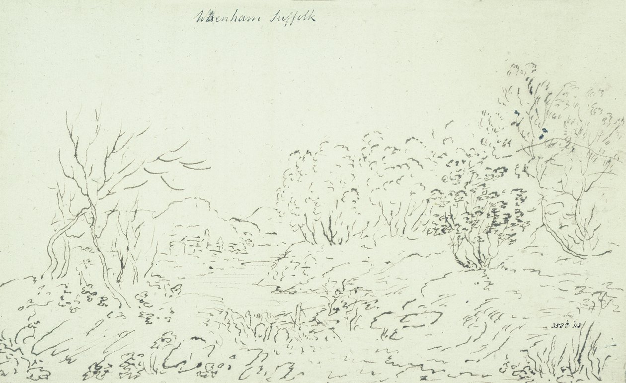 Landschap met een stroom bij Wenham door John Constable
