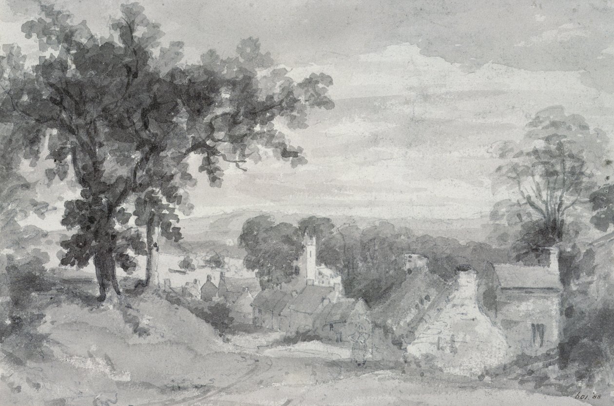 De Ingang van het Dorp Edensor, 1801 door John Constable
