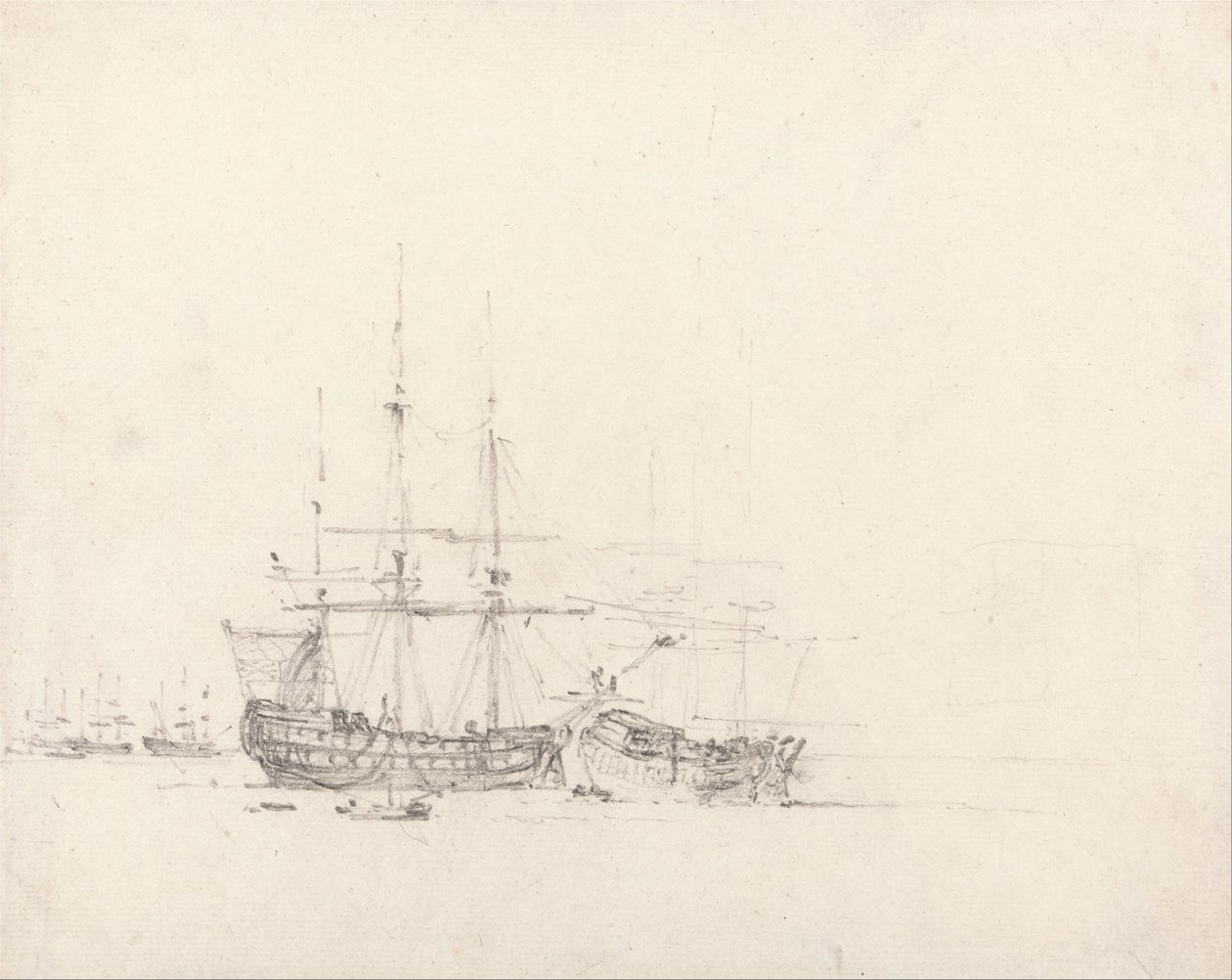 Twee schepen voor anker door John Constable