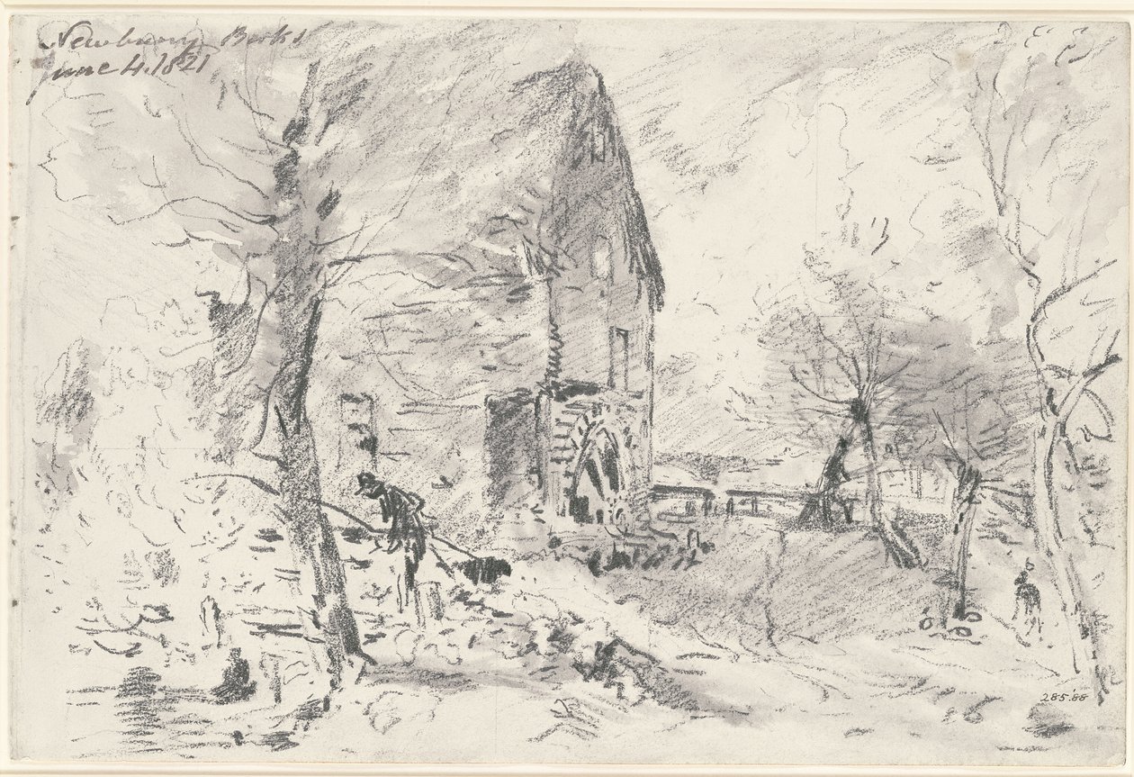 Watermolen bij Newbury (potlood) door John Constable