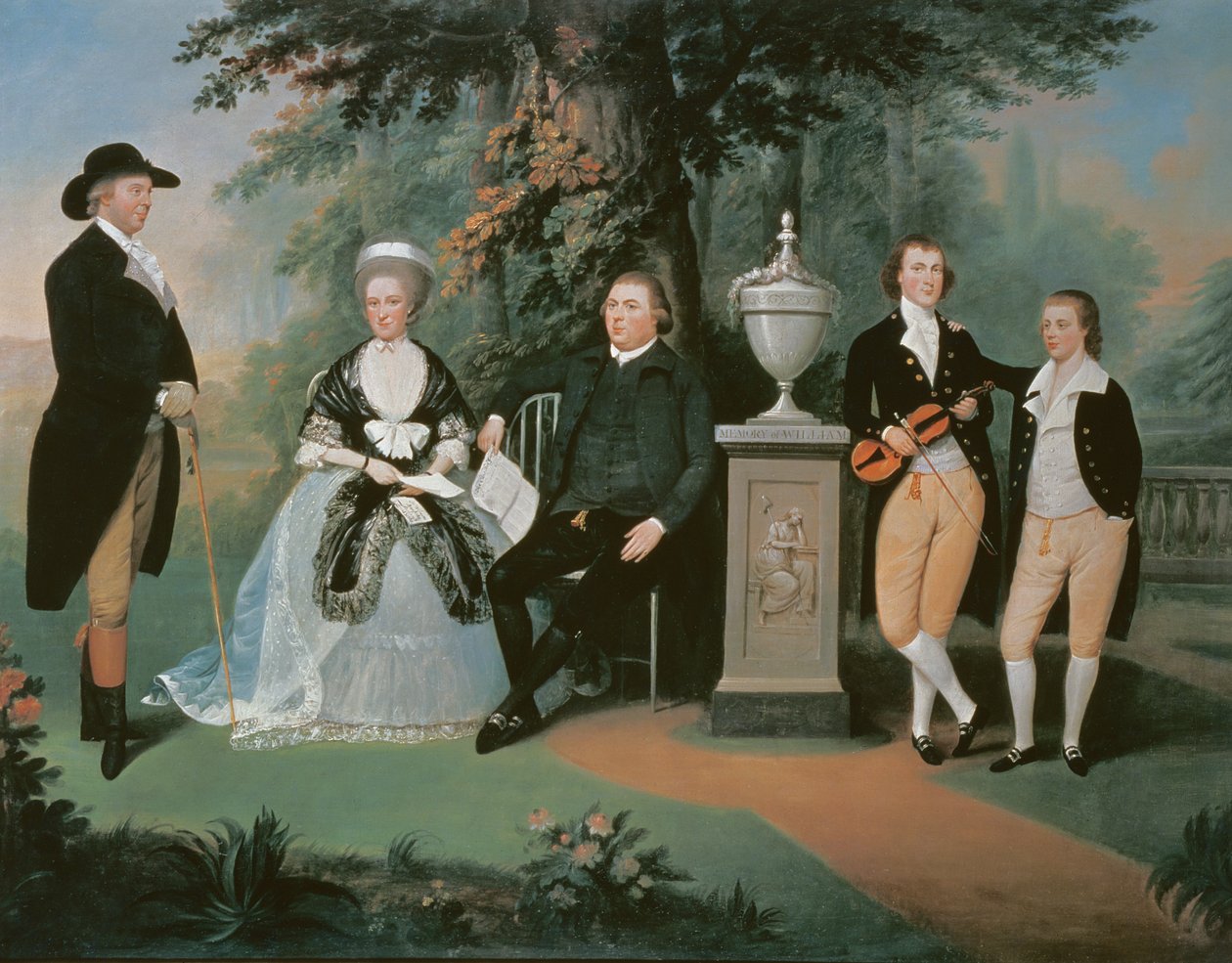 Leden van de familie Wilson gegroepeerd rond een gedenkteken van William Pitt de Jongere door John Downman