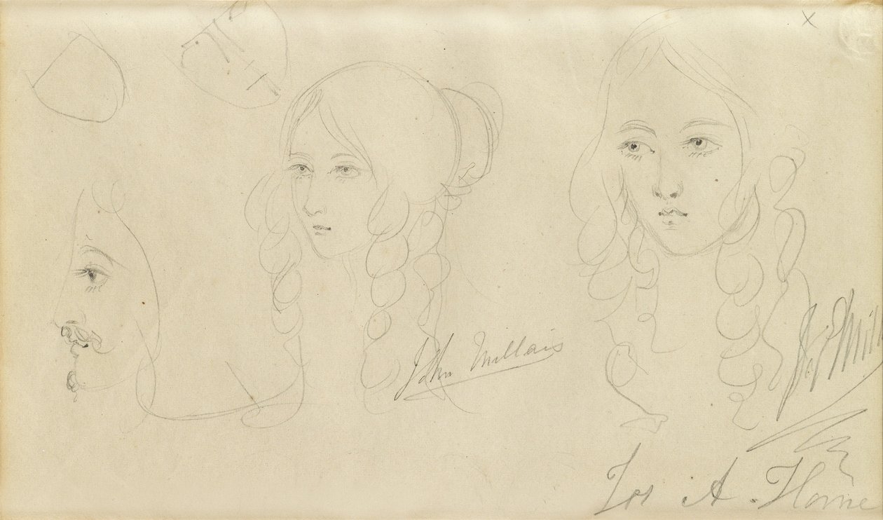 Schetsen van een meisjeshoofd door John Everett Millais