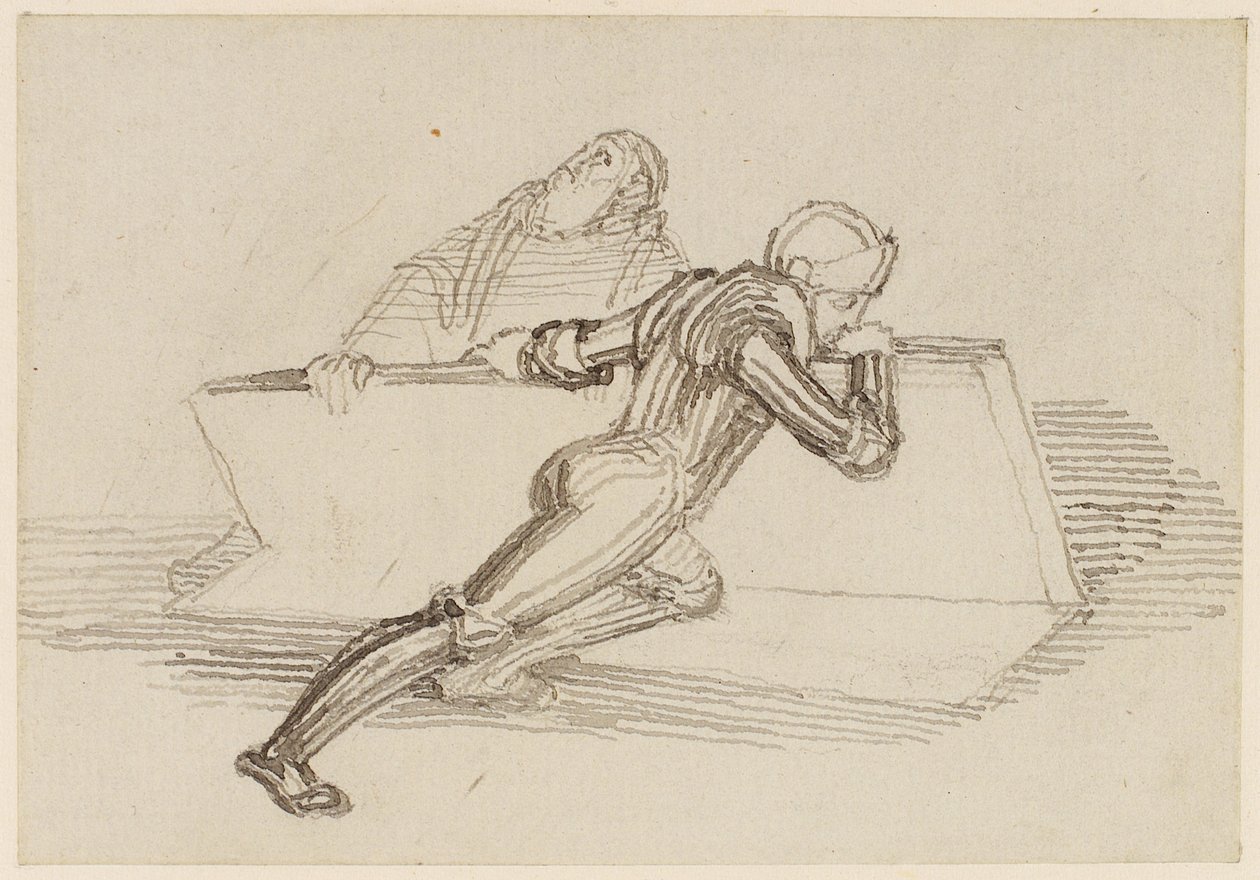 Een ridder die een plaat optilt door John Flaxman
