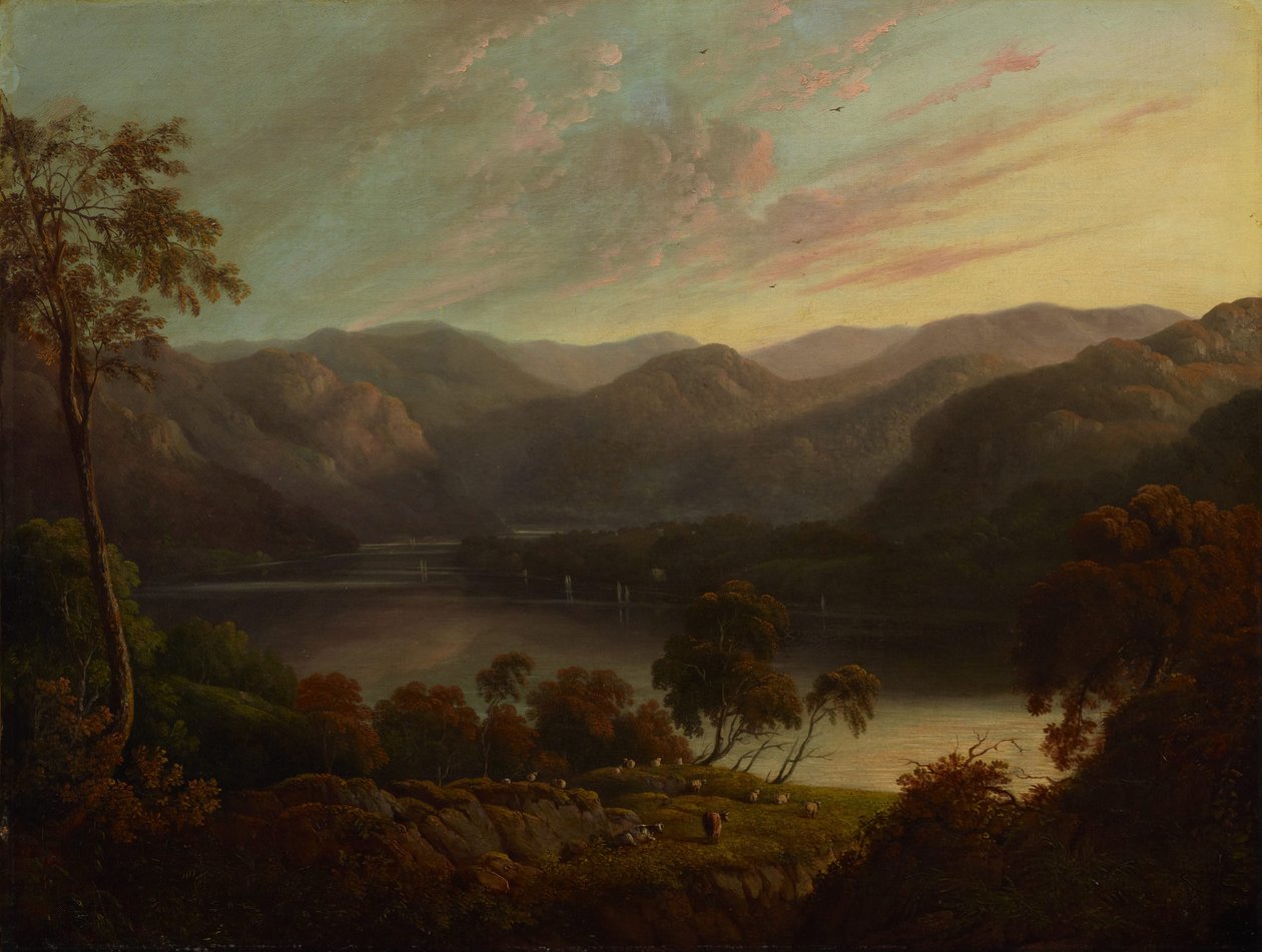 Landschapszicht in Cumberland door John Glover