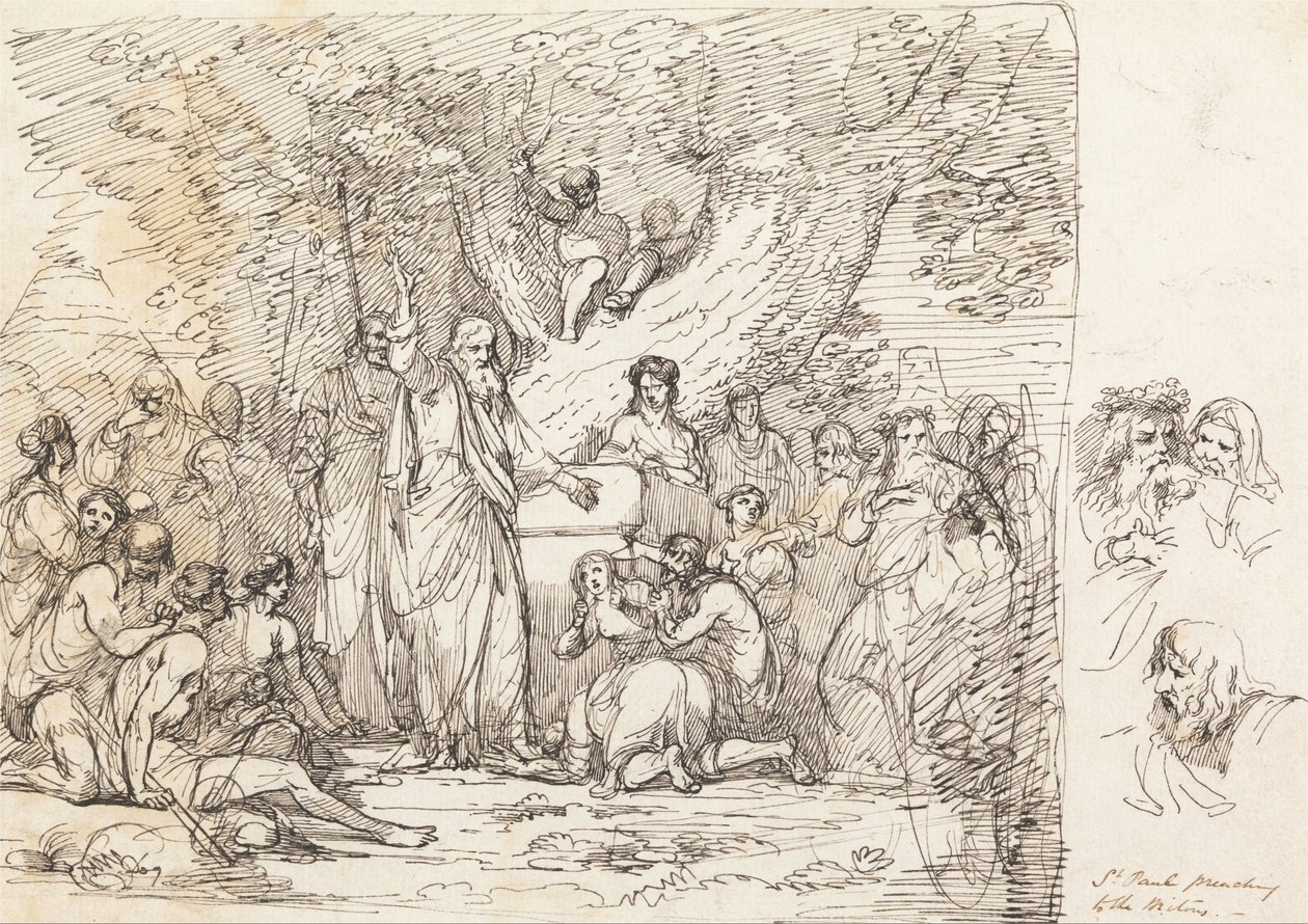 Sint Paulus predikt aan de Britten door John Hamilton Mortimer