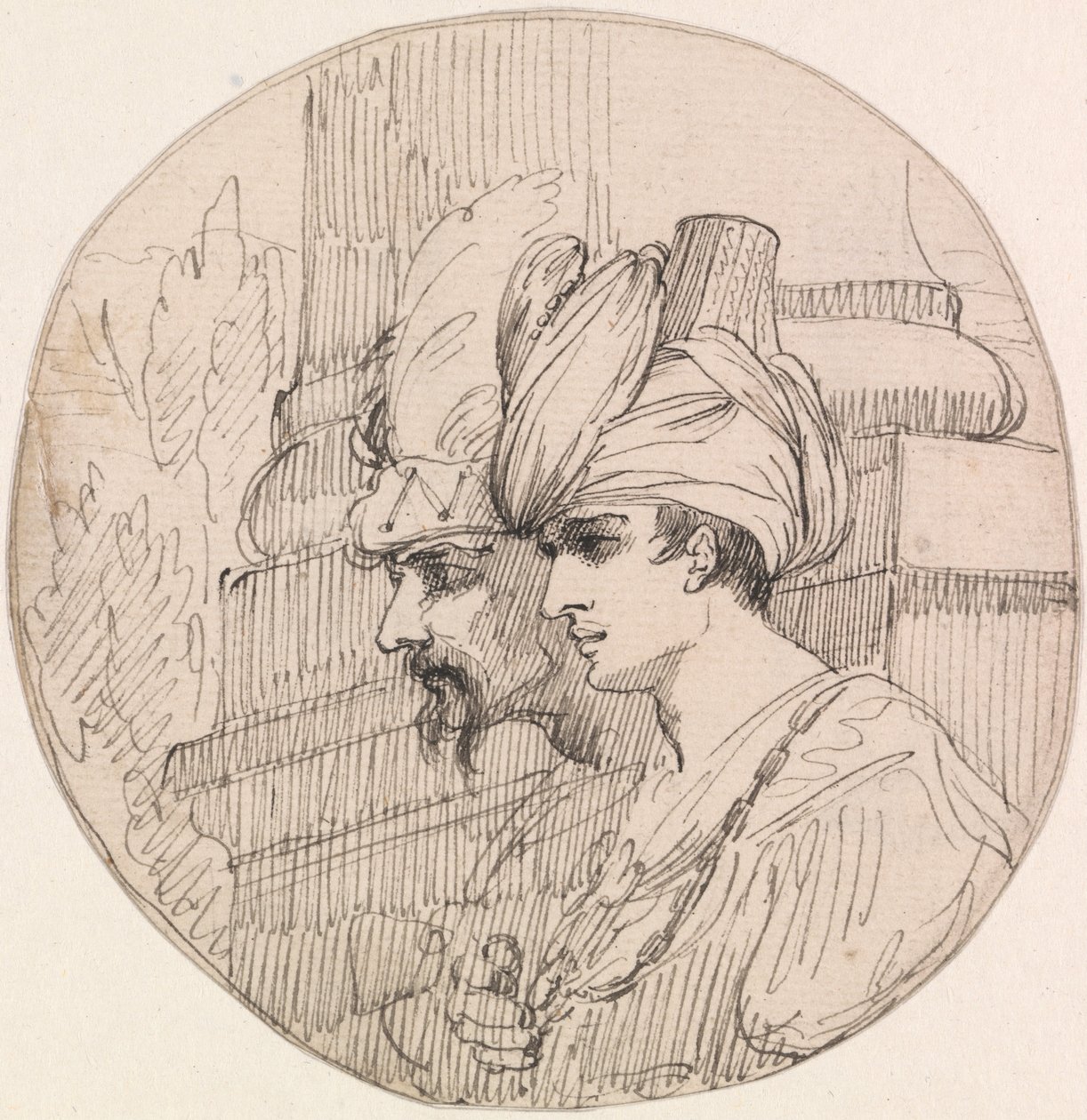 Twee hoofden in een rondel door John Hamilton Mortimer