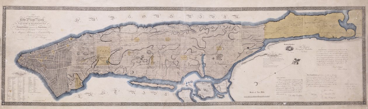 Commissioner Plan, Een Kaart van de Stad New York, door de Commissarissen aangesteld door een wet van de wetgevende macht, gegraveerd door P. Maverick door John Jr. Randel