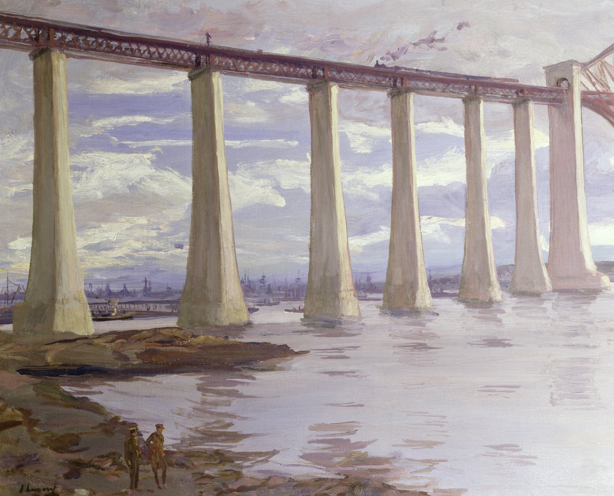 De Piers, Forth Bridge met de Grand Fleet in de verte, 1917 door John Lavery