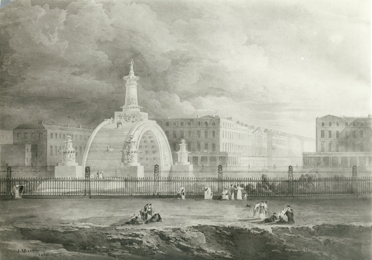 Het voorgestelde triomfboog van Portland Place naar Regent