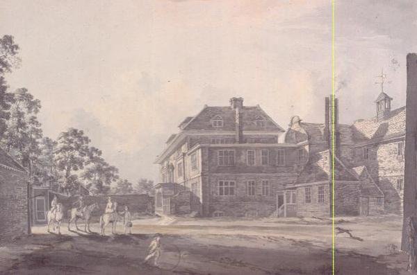 Binnenplaats van een herenhuis, met figuren door John Melchior Barralet