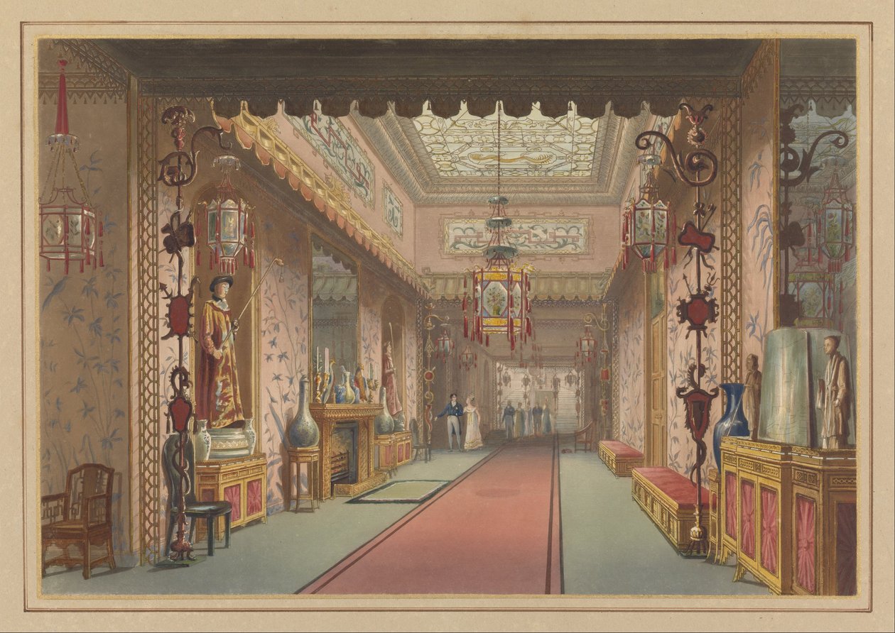 Chinese Galerie Zoals Het Was, Plaat XV in Illustraties van Hare Majesteits Paleis in Brighton...Gedrukt door... door John Nash