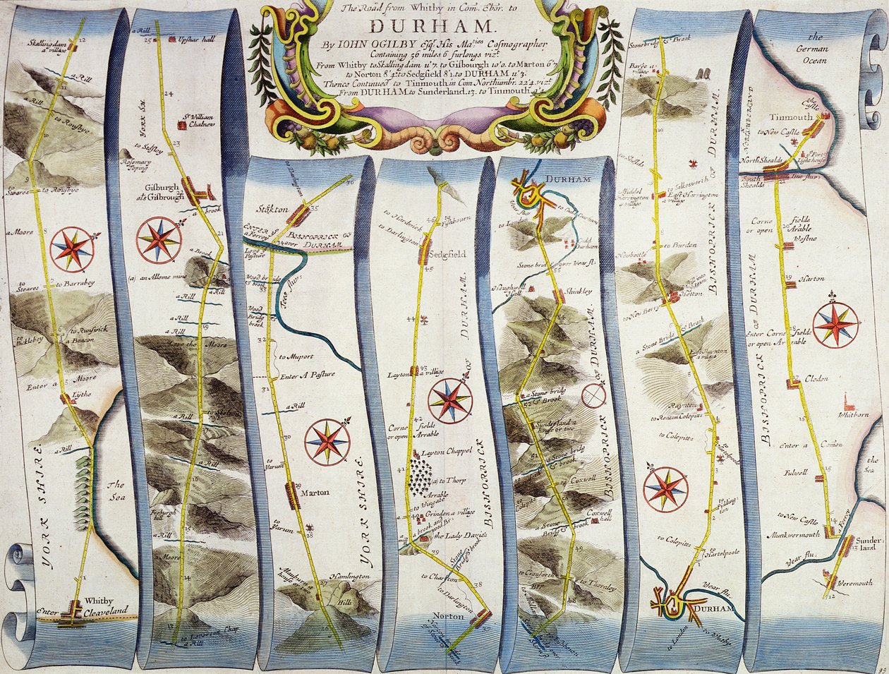 Weg van Whitby naar Durham, uit John Ogilby