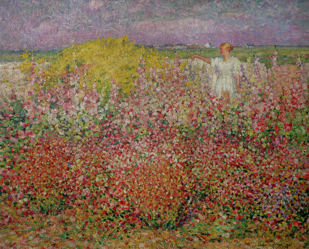 Mevrouw Russell tussen de bloemen op Belle Isle, 1927 door John Russell