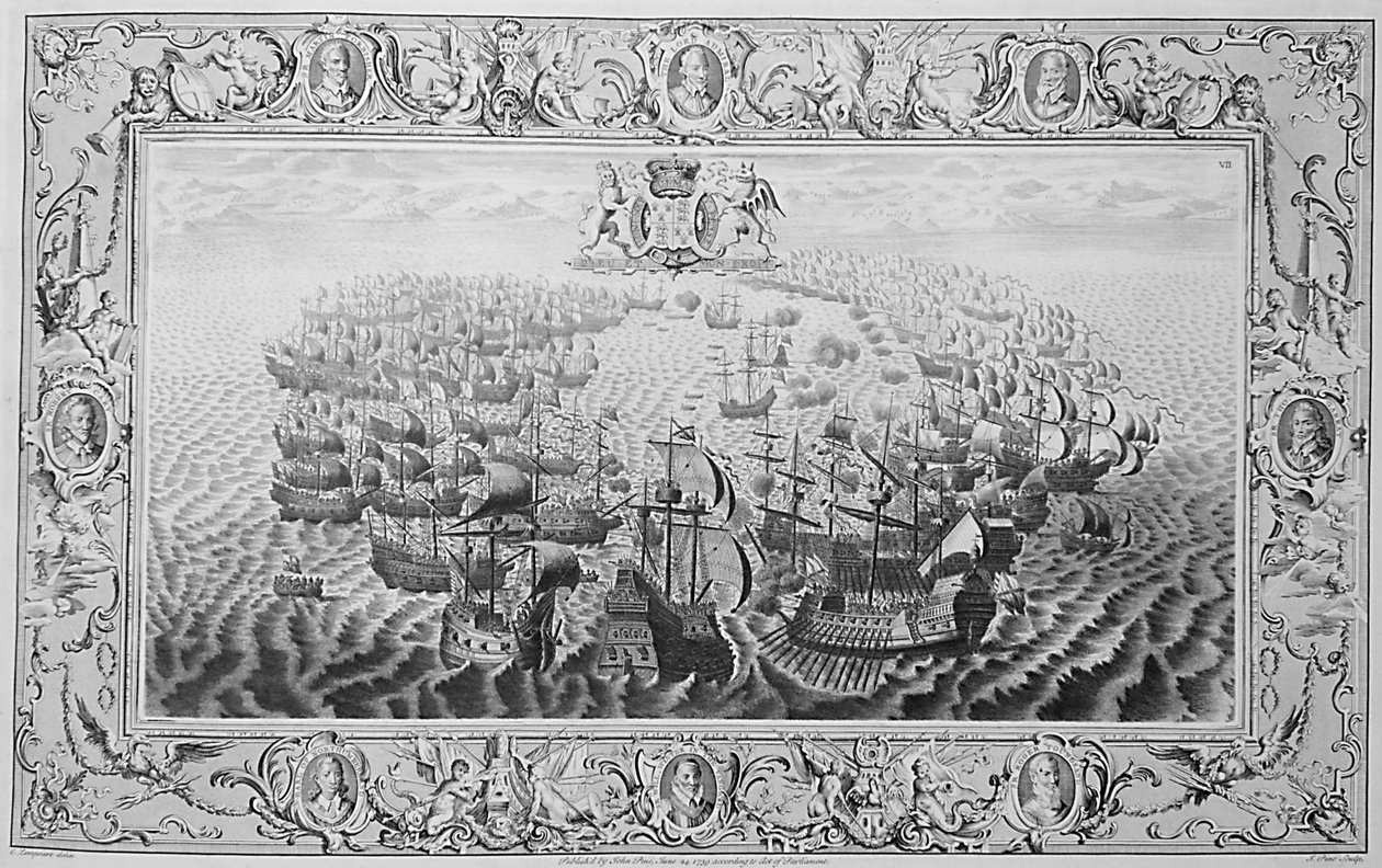 Armada (gravure van een wandtapijt), 1739 door John Pine