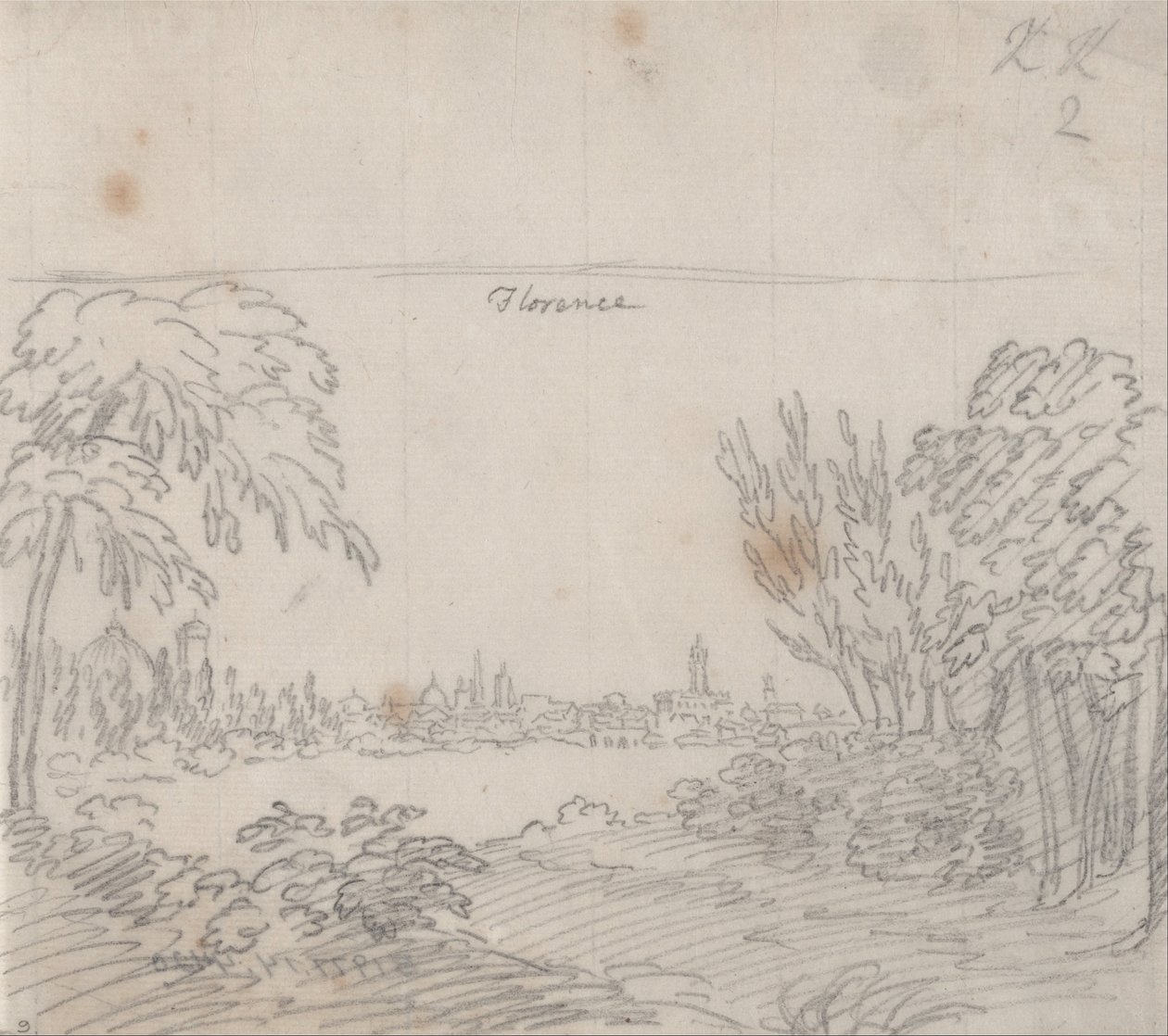 Uitzicht op Florence vanaf de zuidelijke oever van de Arno door John Robert Cozens
