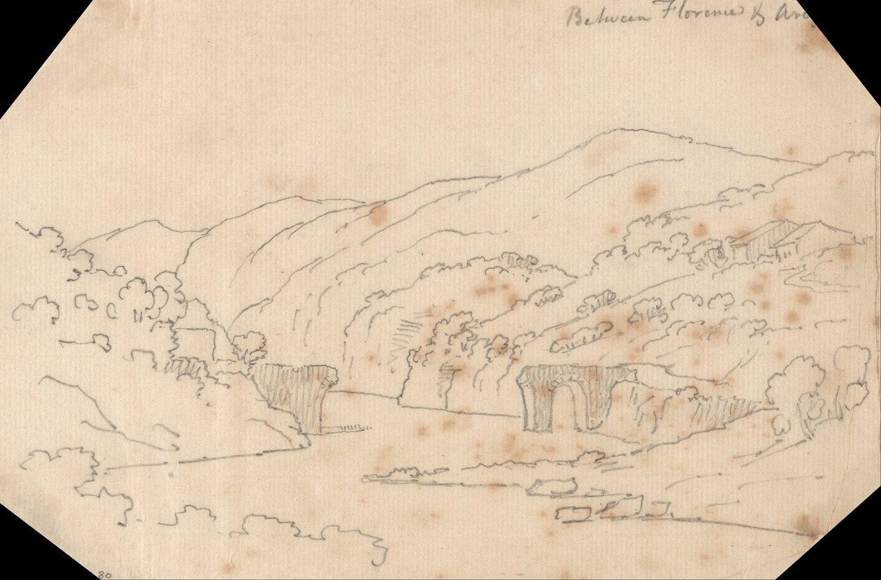 Uitzicht op de Arno tussen Florence en Arezzo door John Robert Cozens