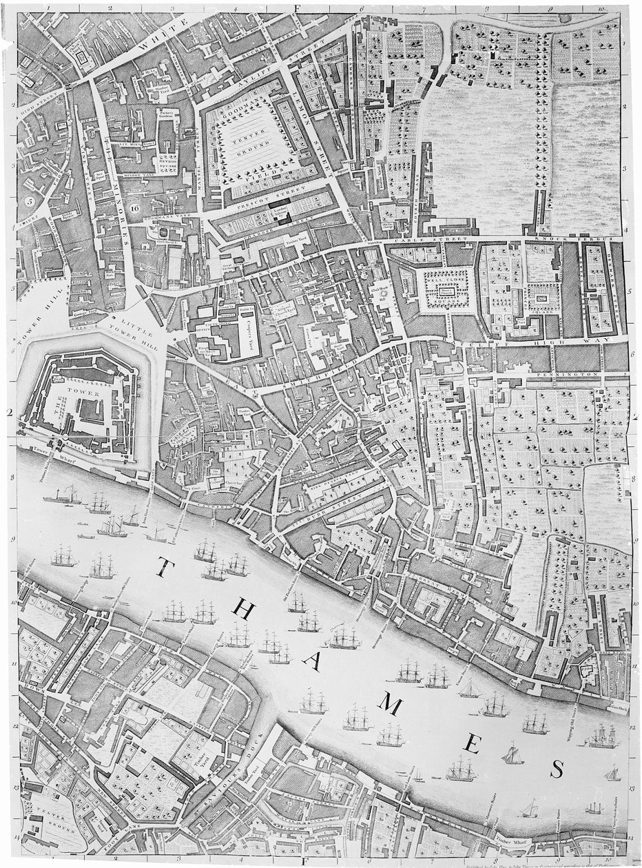 Een kaart van de Tower of London, 1746 door John Rocque