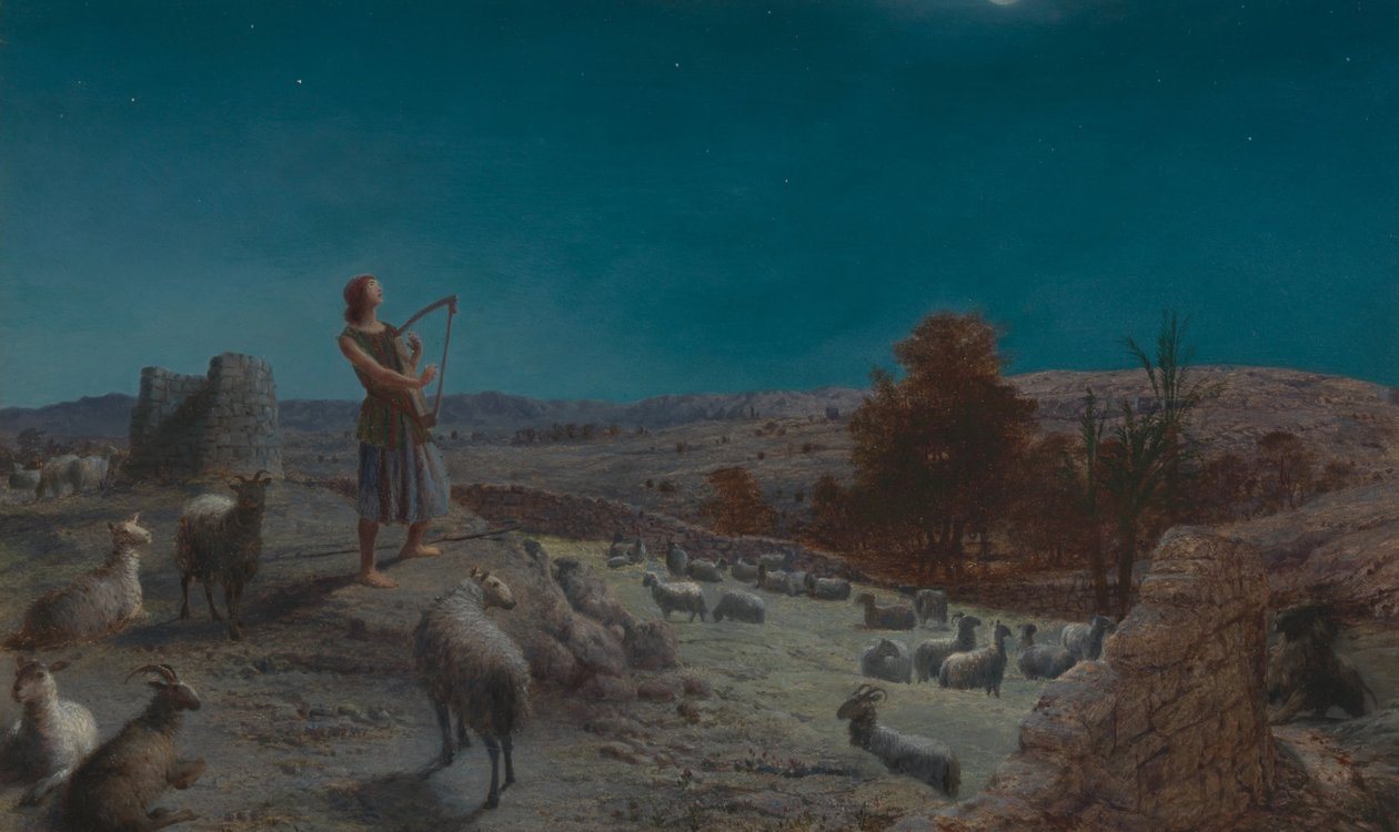 David, de toekomstige koning van Israël, als herder in Bethlehem door John Rogers Herbert