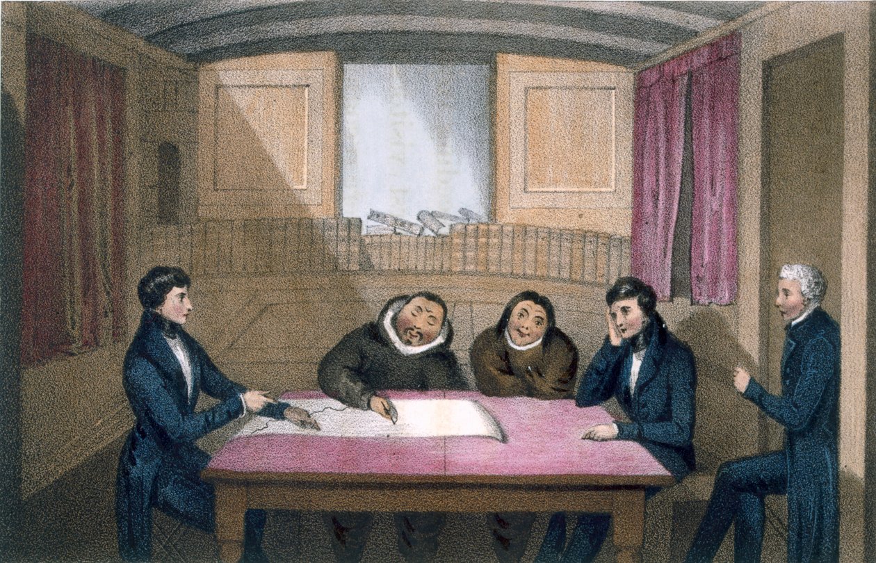 Ikmalick en Apelagliu tekenen in de officierskwartieren, 1835 door John Ross
