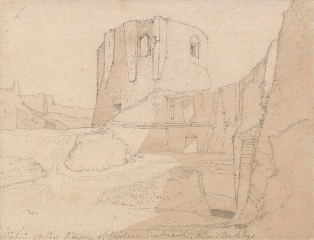 Uitzicht op de Donjon van Chateau Gaillard, nabij Andelys, Normandië door John Sell Cotman