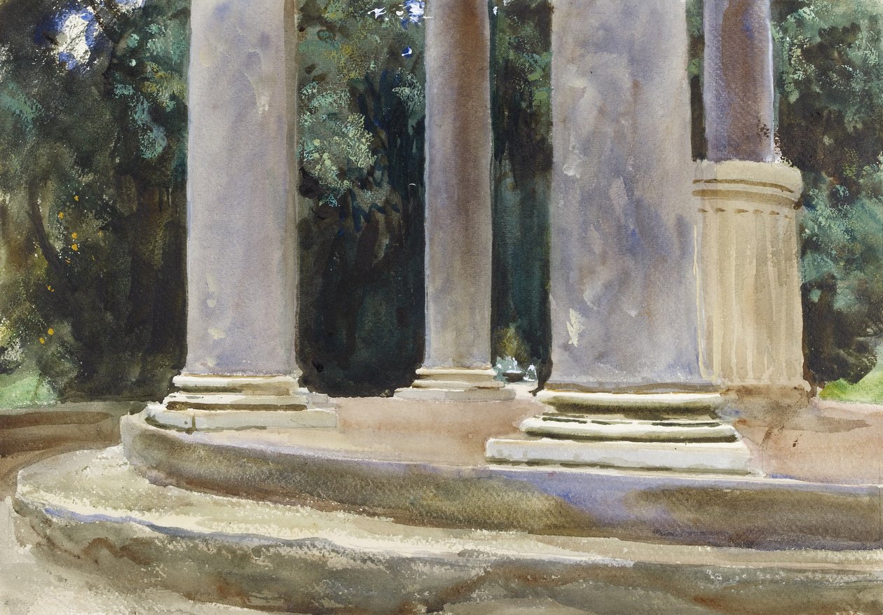 Een uitzicht tussen de kolommen van een Tempietto door John Singer Sargent