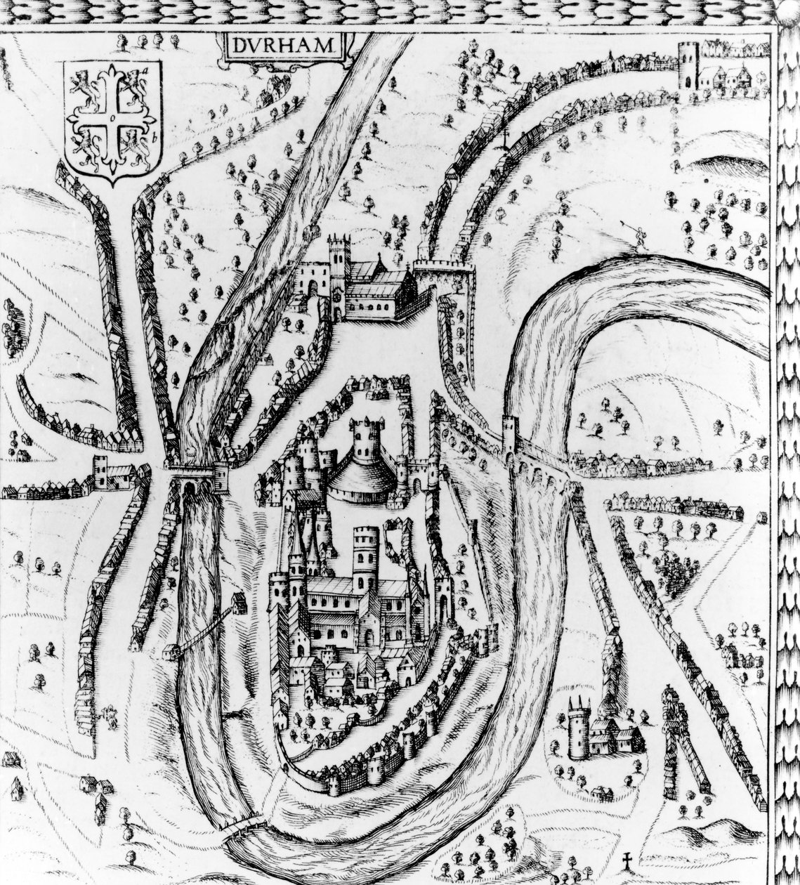 Kaart van de stad Durham door John Speed