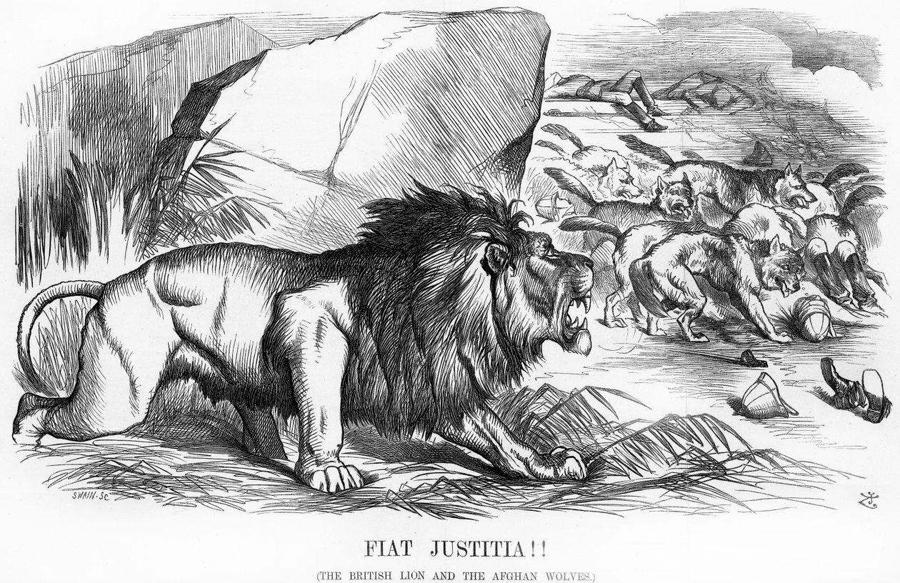 Fiat Justitia! De Britse leeuw en de Afghaanse wolven, cartoon uit 