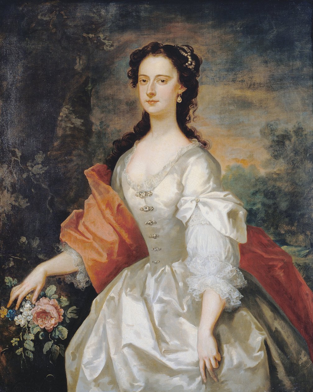 Portret van een vrouw in het wit door John Vanderbank