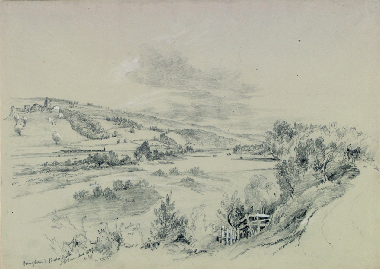 Ovingham en Prudhoe Castle, 1837 door John Wilson Carmichael