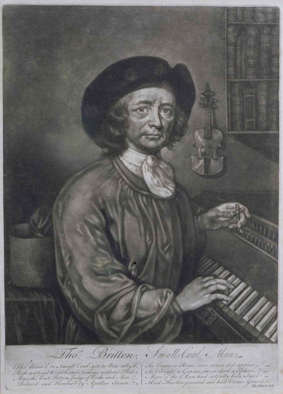 Thomas Britton (1644-1714), de kleine-kolenman, gegraveerd door Thomas Johnson door John Wollaston