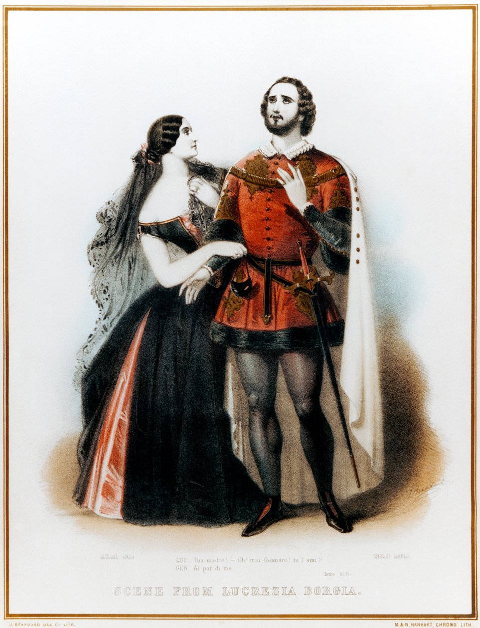 Opera Lucrezia Borgia van Gaetano Donizetti - Introductie tot Scene II met Mario (Italiaanse tenor: 1810-1883) en Grisi (1811-1869) in Londen, HM theaterproductie, 6 juni 1839 door John (after) Brandard