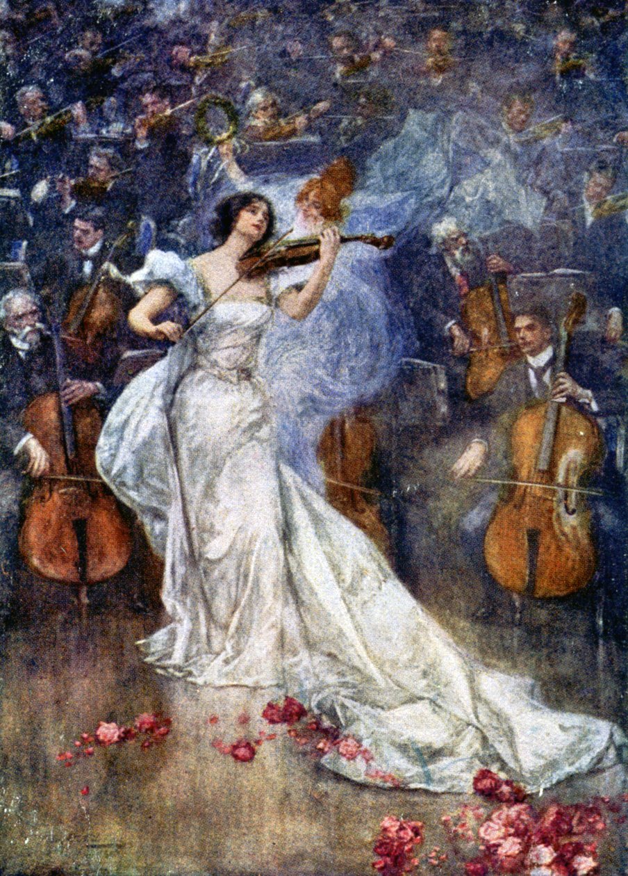 Muziek. Een vioolconcert. Illustratie door Gulich, Tsjechië, ca. 1900 door John (after) Gulich