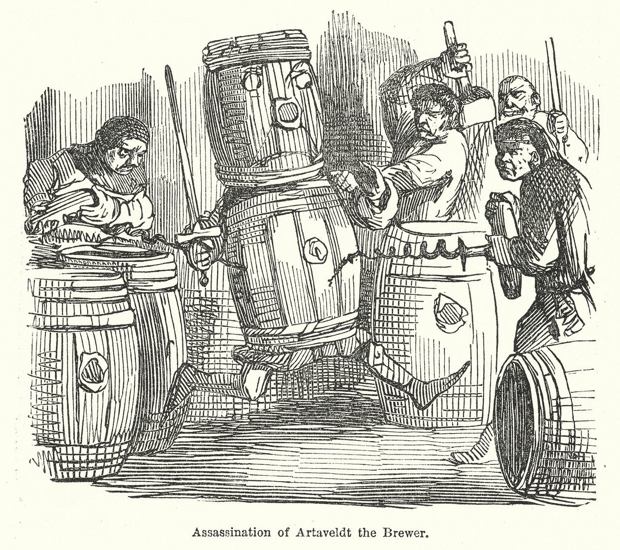Moord op Artaveldt de Brouwer (gravure) door John (after) Leech