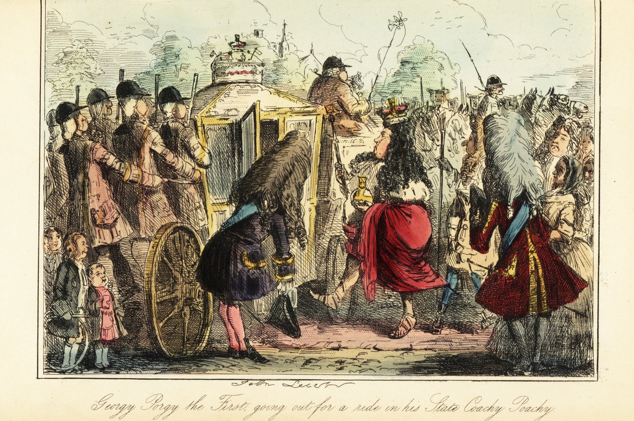 Koning George I van Engeland stapt in de koninklijke koets naar Osnabruck op de nacht van zijn dood, 22 juni 1727 door John (after) Leech