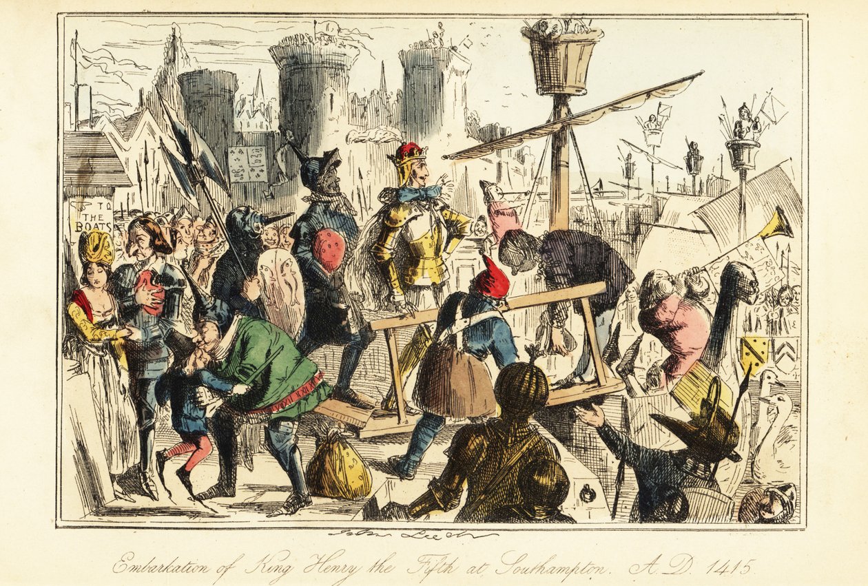 Koning Hendrik V van Engeland aan boord van de Trinity in Southampton door John (after) Leech