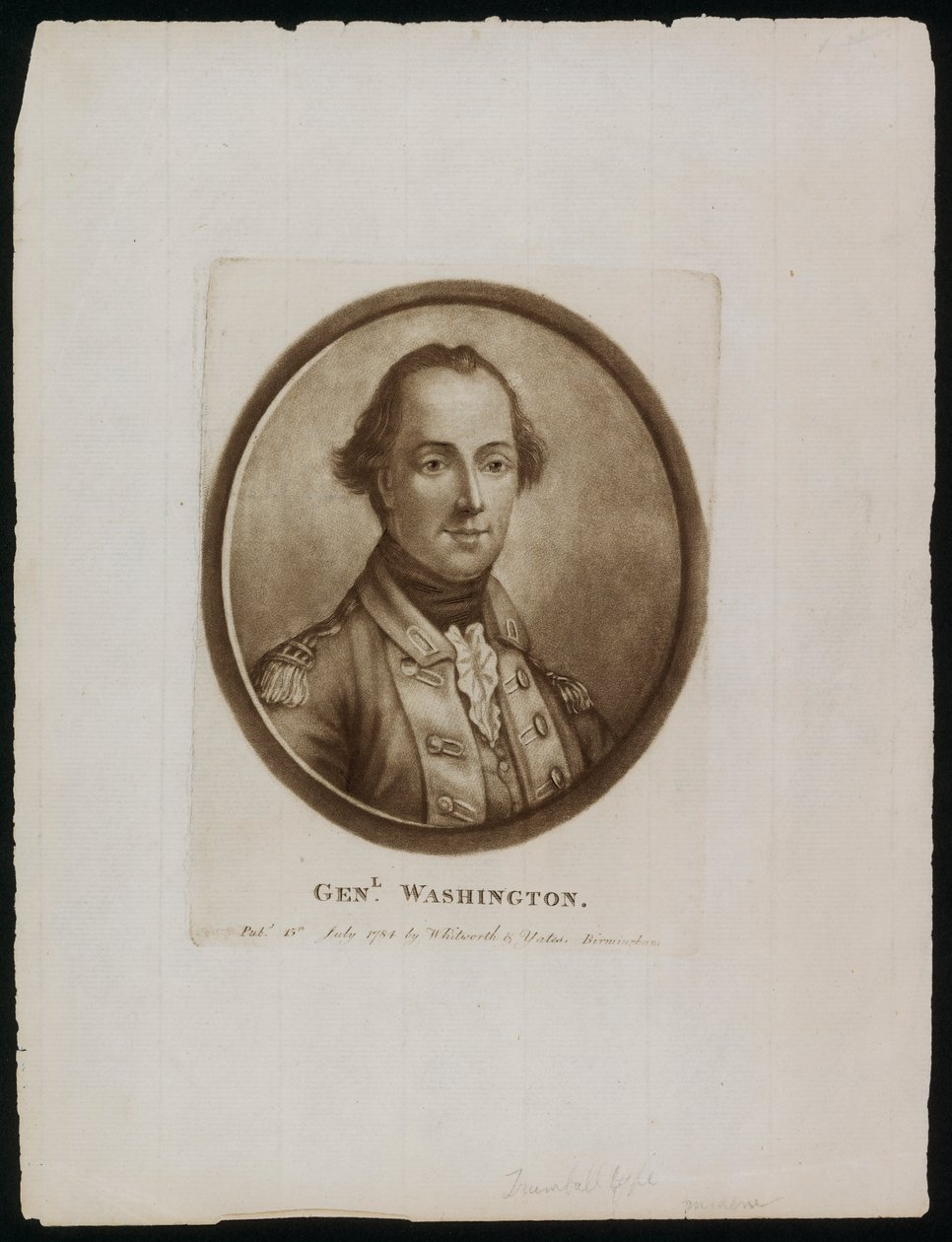 Portret van generaal [George] Washington (gravure) door John (after) Trumbull