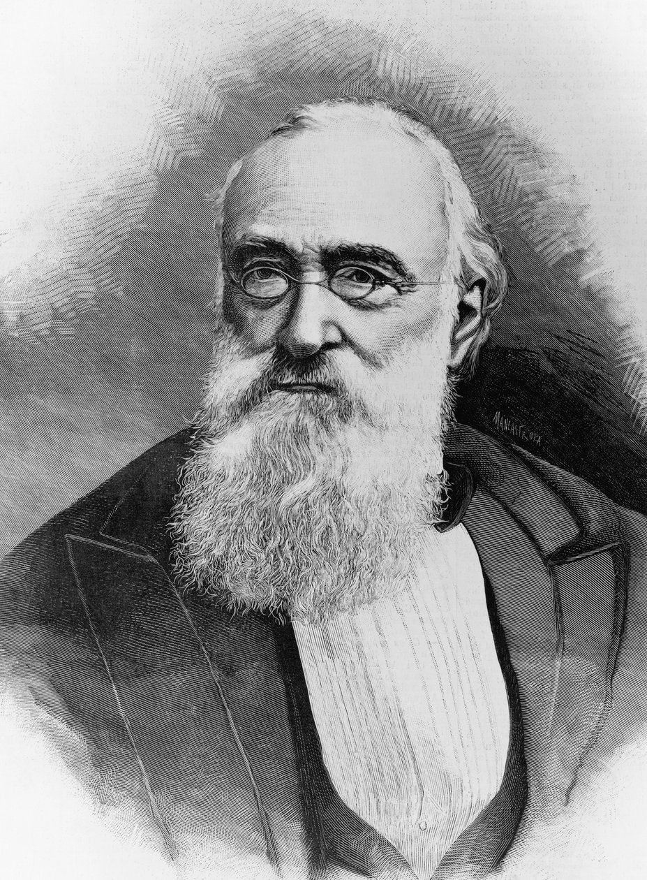 Portret van Agostino Depretis (1813-1887), Italiaanse staatsman en premier van het Koninkrijk Italië, gravure naar foto door Michele Schemboche (actief 1856-ca 1906) door Walter Charles Mills