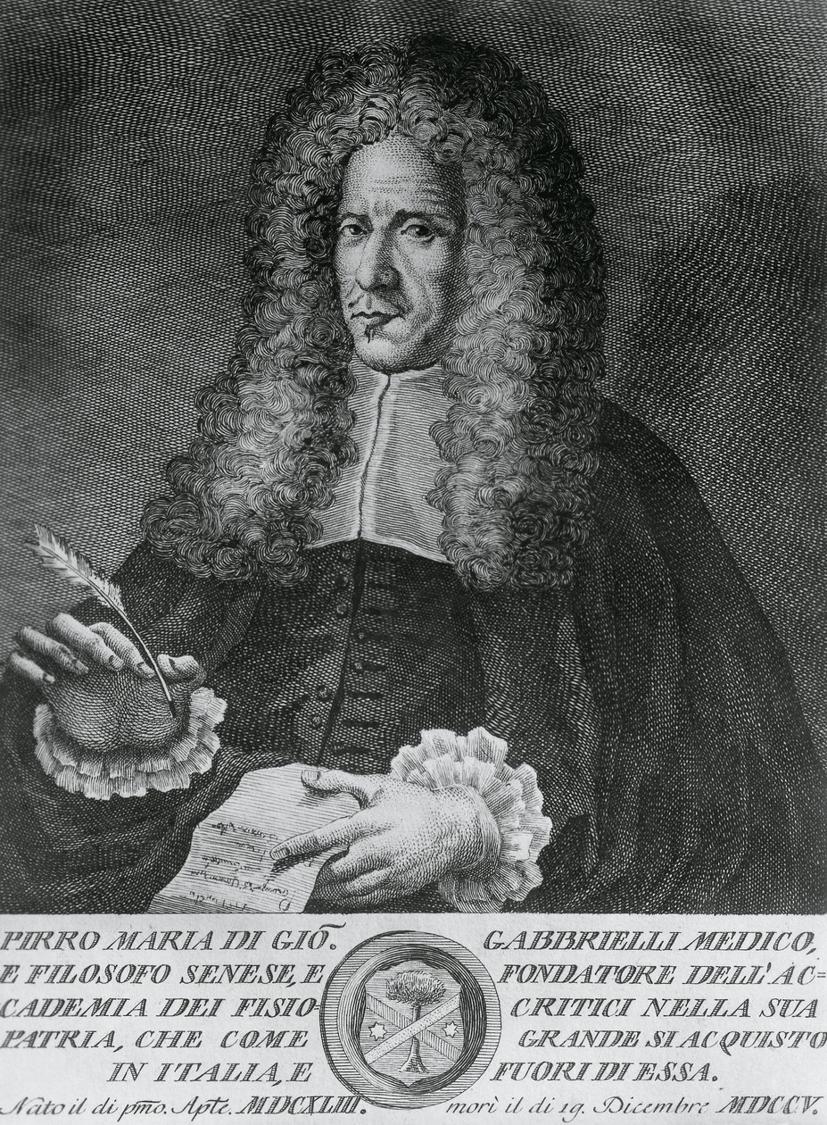 Portret van Pirro Maria Gabbrielli (1643-1705), Italiaanse filosoof en professor in theoretische geneeskunde en botanie, gravure door Cosimo Zocchi door Walter Charles Mills