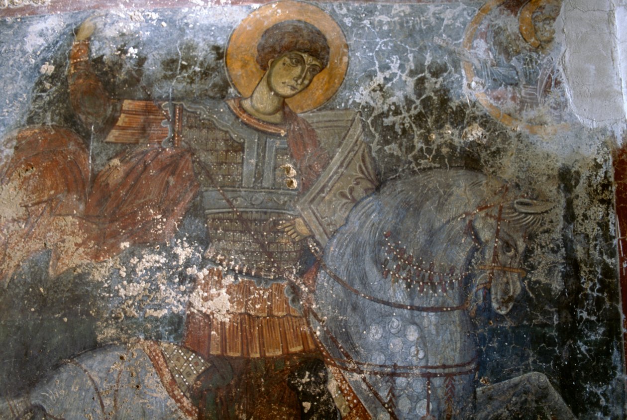 Sint Joris, fresco door Ioannis Pagomenos in de kerk van Agios Georgios, Anidri, Kreta, Griekenland door Walter Charles Mills