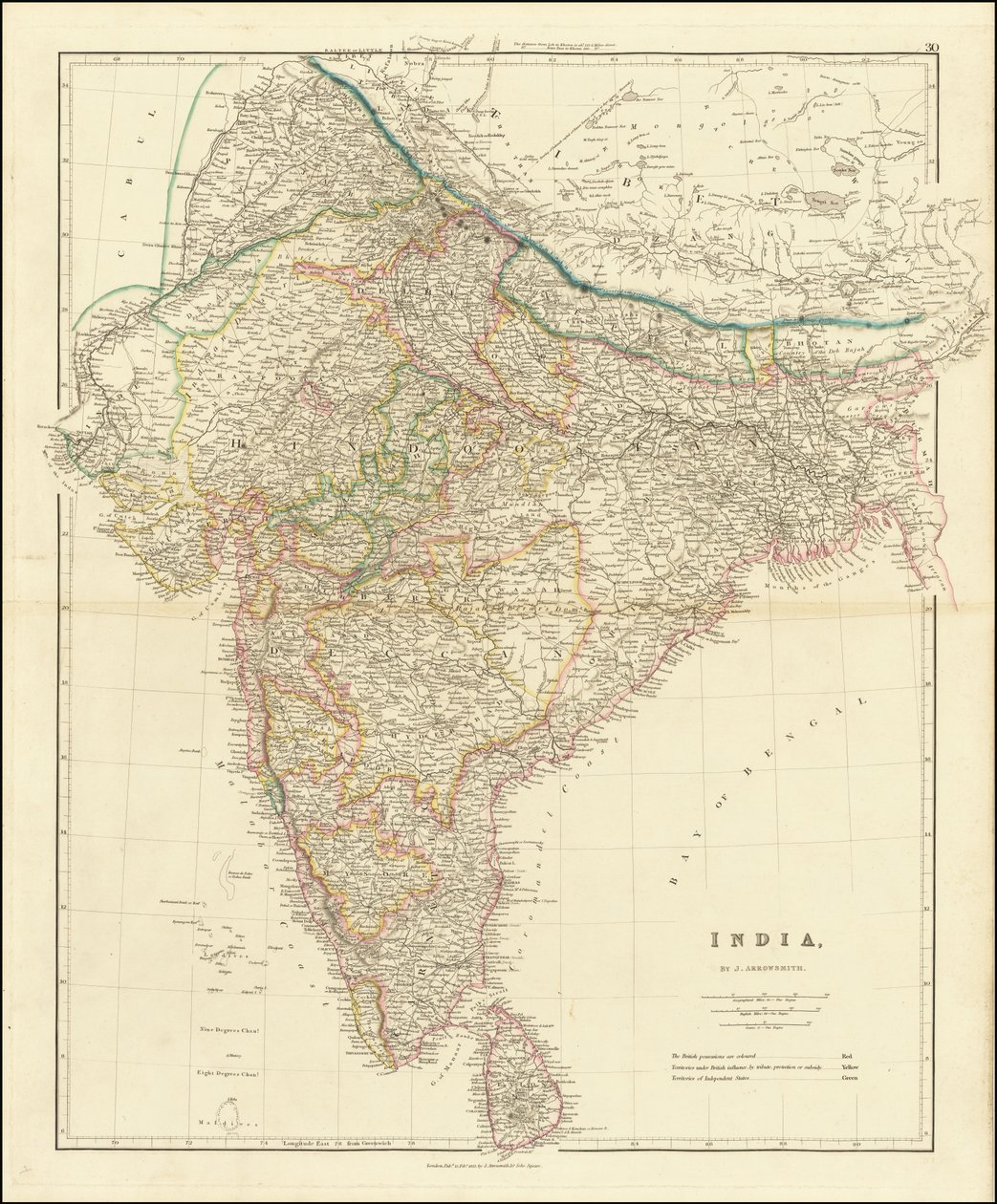 1832 kaart van India door John Arrowsmith door John Arrowsmith