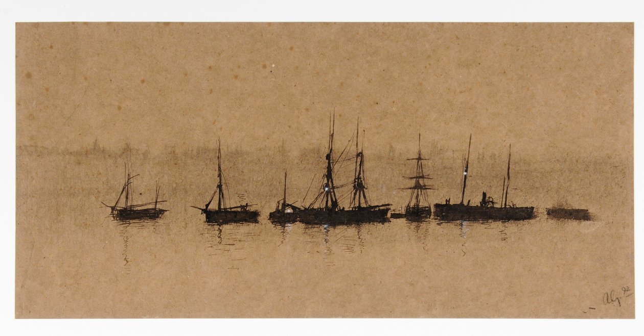 Boten voor Anker in een Estuarium door John Atkinson Grimshaw