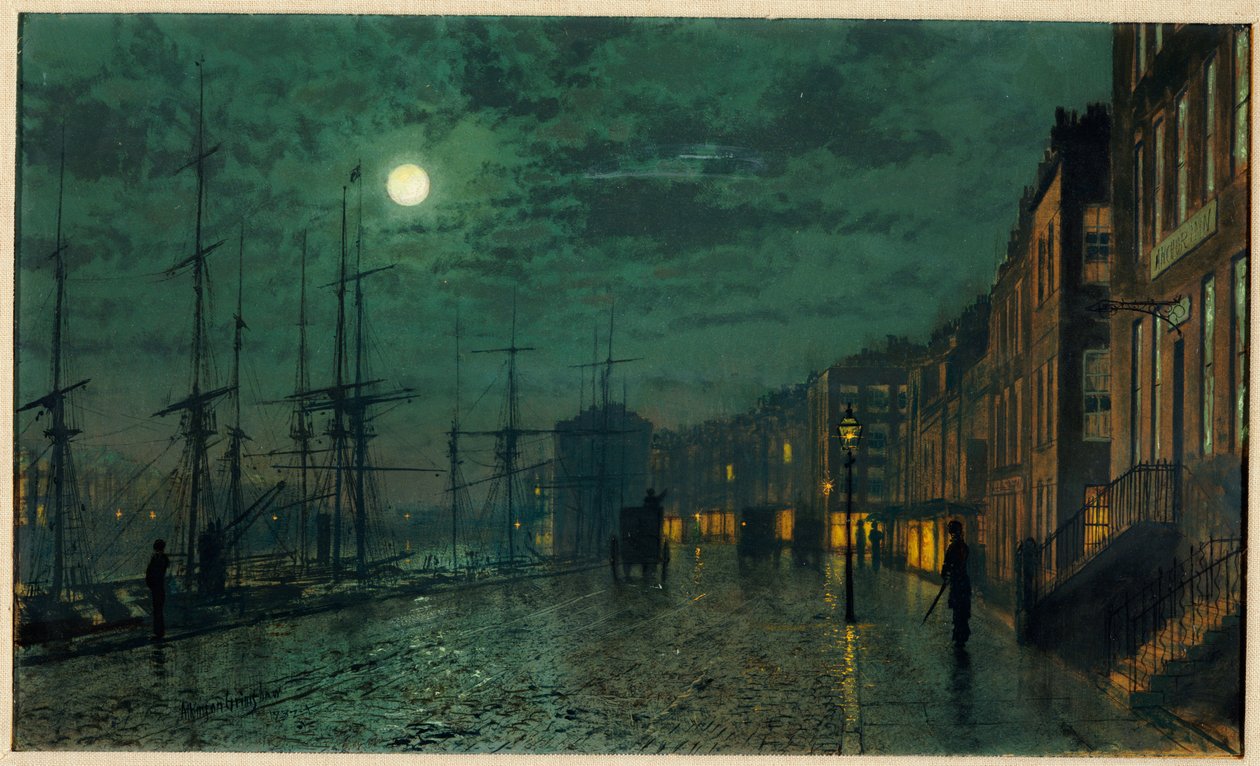 Stadsdokken bij Maanlicht door John Atkinson Grimshaw