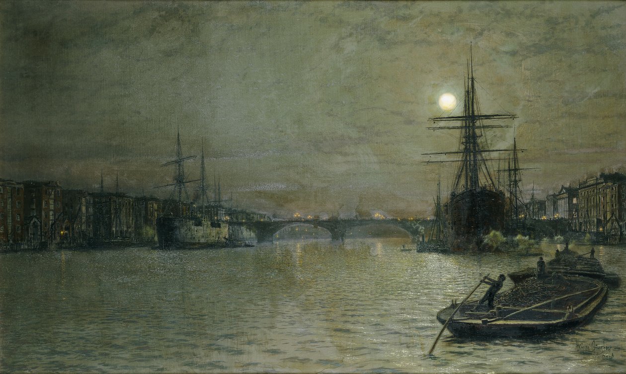 Het Zwembad en de London Bridge bij Nacht, 1884 door John Atkinson Grimshaw