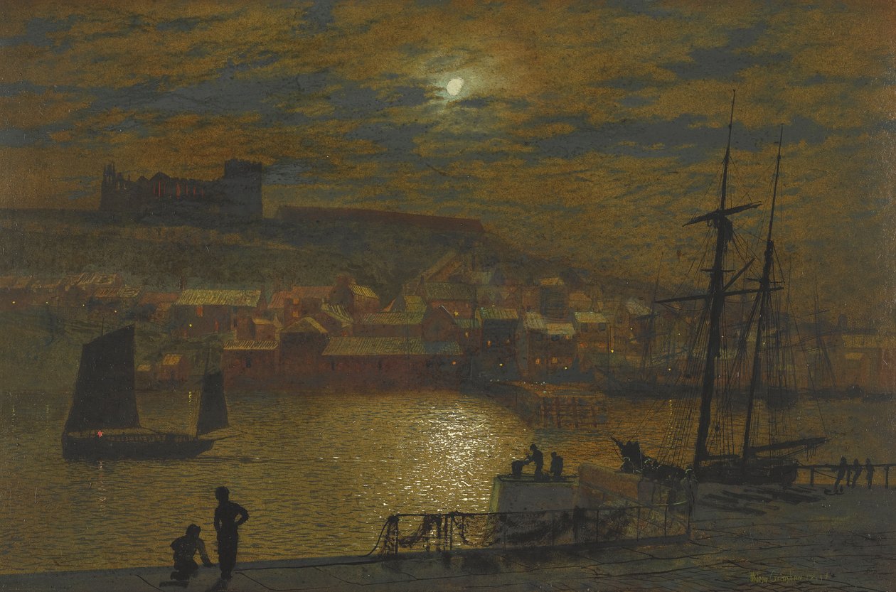 Whitby vanaf Scotch Head, maanlicht op de Esk door John Atkinson Grimshaw